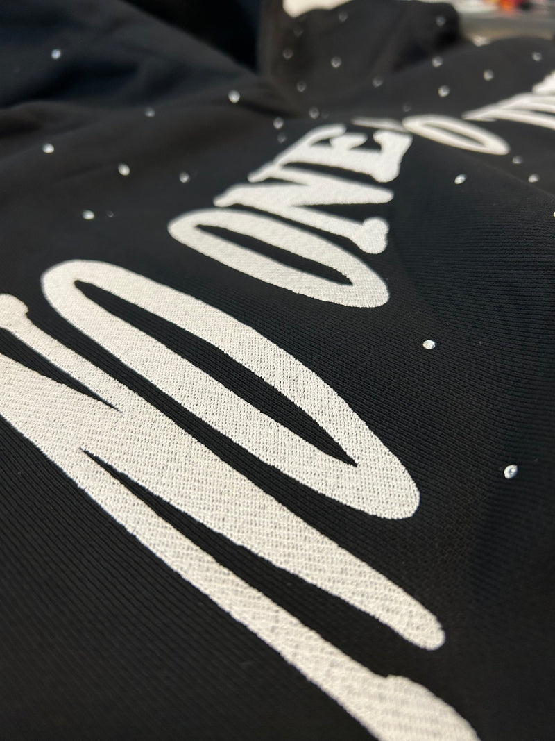 "NO ONE" Embroidered Rhinestone Hoodie