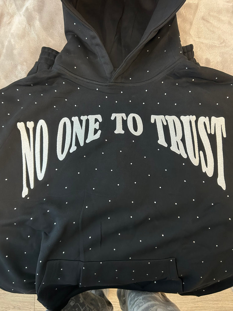 "NO ONE" Embroidered Rhinestone Hoodie